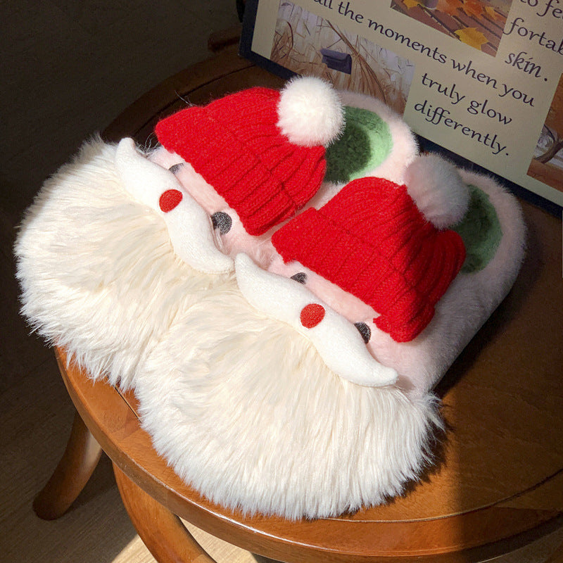 Cute Christmas Santa Claus Home Slippers Winter Warm Indoor Non-slip Floor Plush Shoes For Women